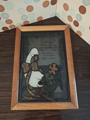 VTG Glass Sun Catcher Ducks Mothers Verse, Goose, Wooden Frame, 1980s