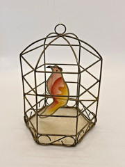 Vintage Capiz Shell Hummingbird Bird in 3D Cage Suncatcher Window Art 4 inch