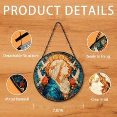 Christian Virgin Mary Suncatcher Stained Glass Wall Decor for Indoor Gardens