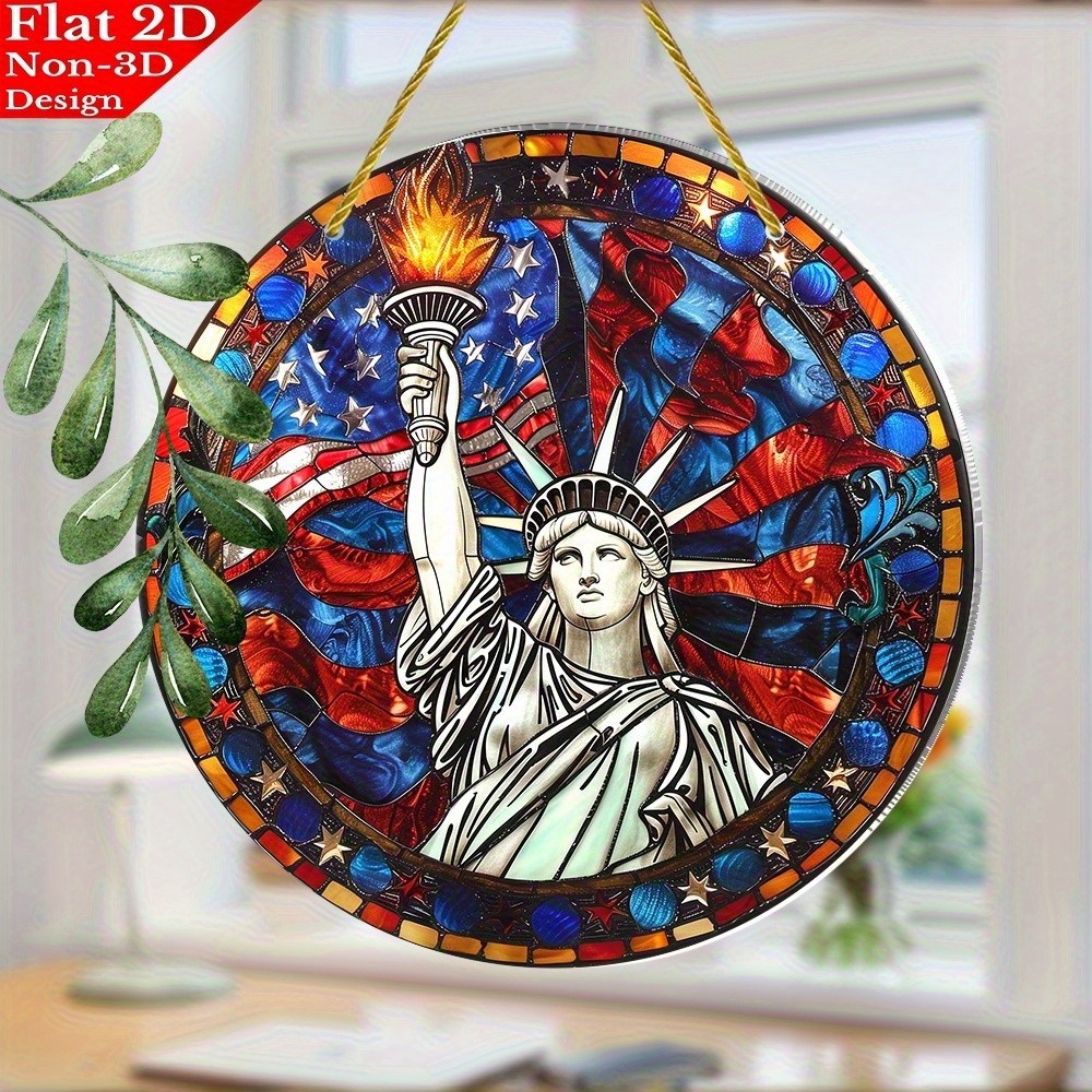 Statue Of Liberty US Flag Acrylic Suncatcher Patriot Home Living Room Decoration