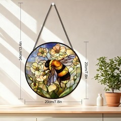 Stained Glass Window Hanging Bee Wildflowers, Sun Catcher Bumble Bee, Stained…