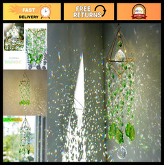 Rainbow Prism Crystal Suncatcher Wind Chimes for Indoor Window Decor – 21.5in Gr