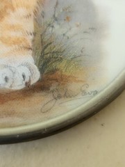JOHN EVANS Cat / Kitten Signed SUN CATCHER Stain Glass Lead Frame
