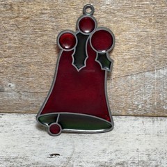 Vintage 70’s Christmas Bell Suncatcher Resin Metal Faux Stained-Glass 2 1/2″x4″