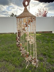 Vintage Hanging Sea Shell Wicker Mobile Wind Chimes Boho Florida Décor 38” tall
