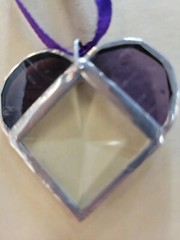 Handmade Leaded Small Bevel Heart Stained Glass Suncatcher Ornament Clear Purple