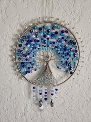 Tree of Life Suncatcher Hanging Decor Blue / White Mix & Silver Wire