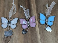 GANZ Stained Glass Butterfly Sun Catcher Ornament Iridescent Blue Purple