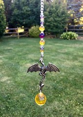 Rear View Mirror Crystal Gemstone Ornament, Silver Dragon Car Charm Sun Catcher