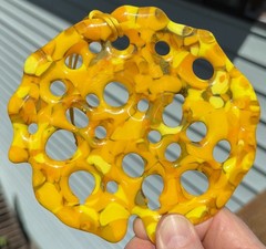 Fused Glass Handmade Round Brilliant Yellow Sun Catcher Signed By Artist