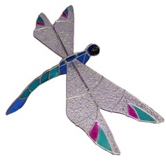 Dragonfly Stained Glass hanging 3D Art Soldered Hinged Wings 14″ Span Blue Green