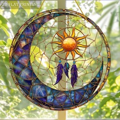 Purple Feather Moon Dreamcatcher Acrylic Suncatcher Balcony Outdoor Ornament
