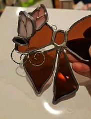 Vintage Stained Glass 3D Suncatcher Ribbon Rose Pink