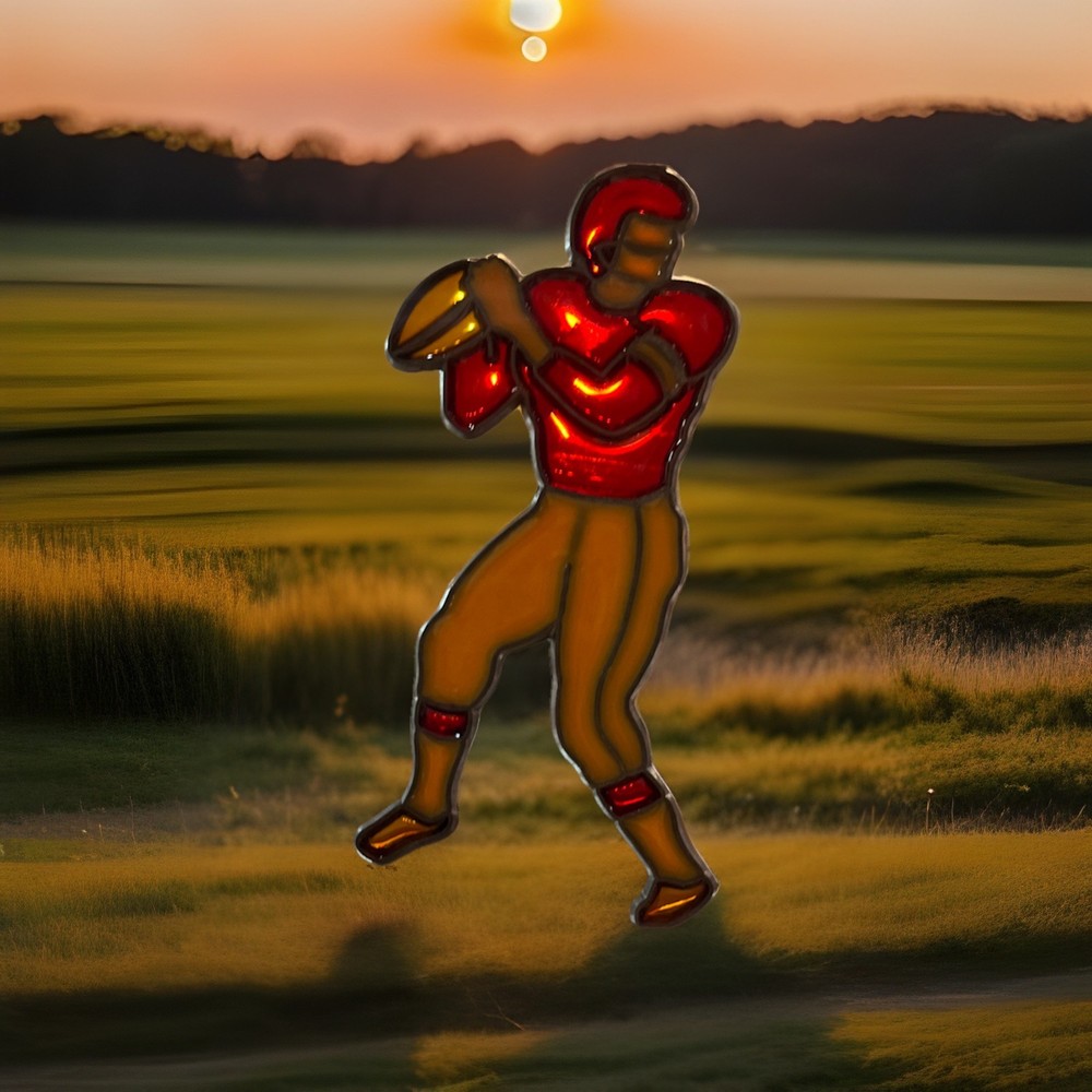 Stained Glass Sports Football Male Tan And Red Sun Catcher 5.5”X 1.5”