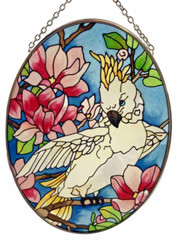 White Cockatoo Painted Glass Oval Sun Catcher 5.25″ x 7″