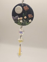 Handmade Clay Suncatcher Mountain Moon And Flowers
