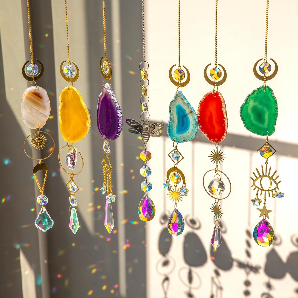 7 PCS Crystal Suncatcher, Hanging Suncatchers with Crystals Light, Sun Catche…