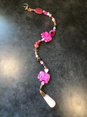 Suncatcher Pink Elephant Quartz Pendant in Stone, Glass & Metal Beads 22″