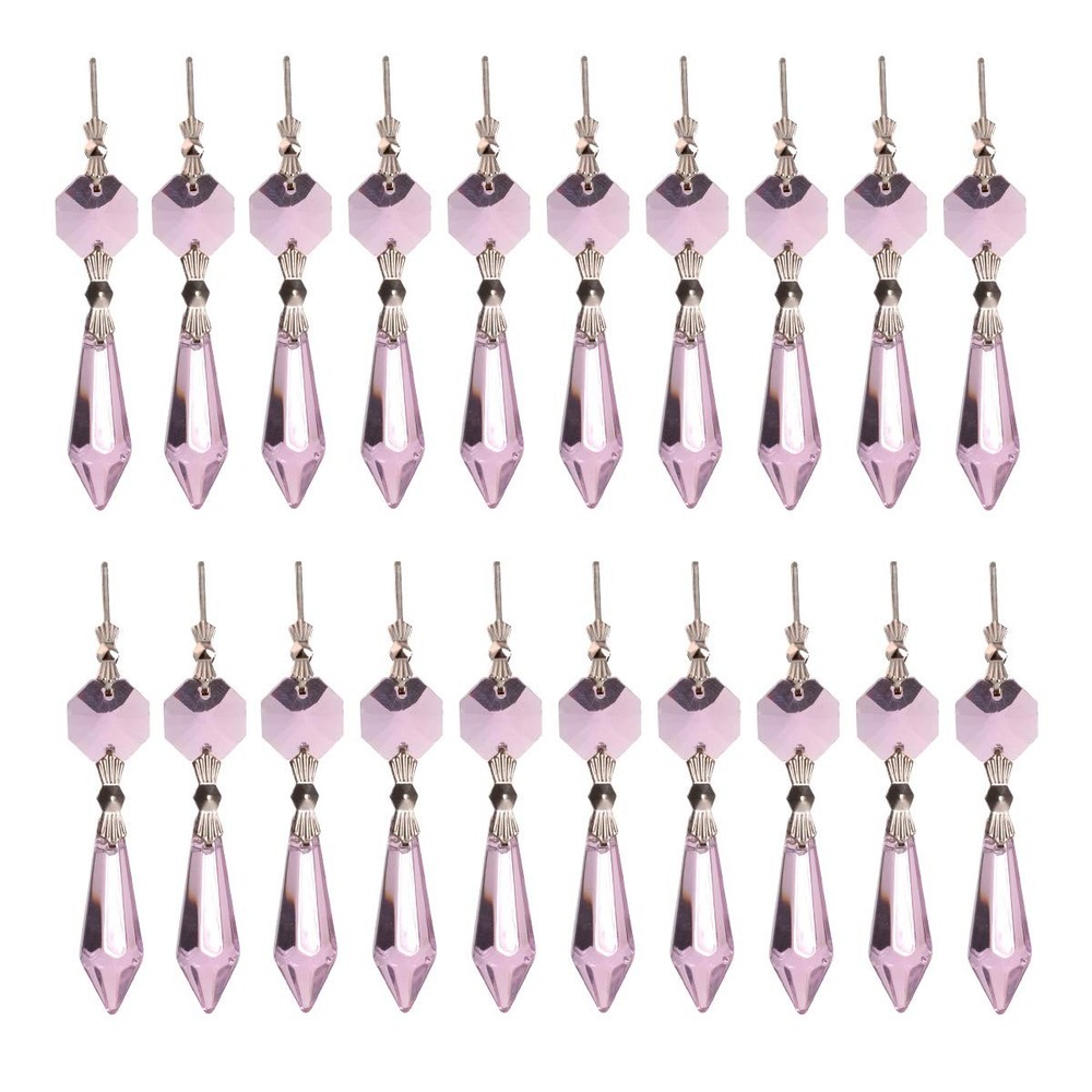 20pcs Pink Crystal Chandelier Icicle Prisms Lamp Candelabra Replacement Parts…