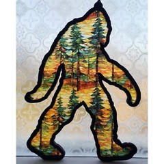 Bigfoot 9 inch Suncatcher with Pine Trees Forest Sasquatch Acrylic Textured MDF