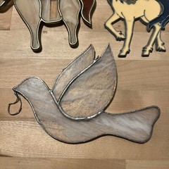 3 Stained glass Sun Catcher Window Pc horse Dove Bird Vintage Plastic Unicorn