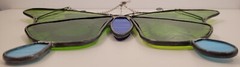 Stained Glass Suncatcher Butterfly Brilliant Blues & Greens Hand Crafted 13″x14″