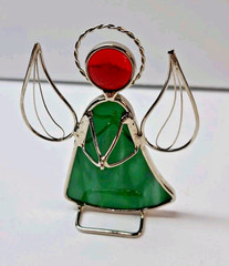 Set Of 5 Stained Glass 3.5″ Angel Sun Catchers Multicolor Vintage Holiday Decor