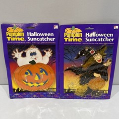 Vintage New Halloween Suncatcher Pumpkin & Witch Window Decor Ornament Plastic