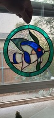 RoundStained Glass Angelfish Suncatcher Window Hanging Decor, 8 in, Green