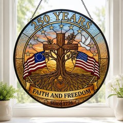 Faith Freedom Patriotic Stained Glass Suncatcher