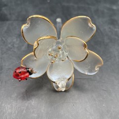 Handmade Glass Flower With Ladybug Sun Catcher / Ornament