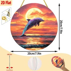 Vintage Leaping Dolphin Sunset Acrylic Suncatcher Coastal Home Wedding Decor