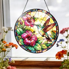 Colorful Hummingbird Stained Glass Suncatcher – 8 Inch Floral Window Decor