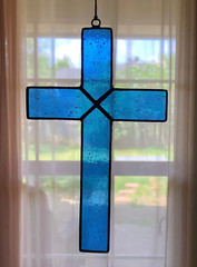 8″ Simple Blue Handcrafted Stained Glass Cross | Custom Colors Available