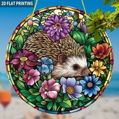 Cute Little Hedgehog Surrounded By Vibrant Wildflowers Acrylic Suncatcher Decor