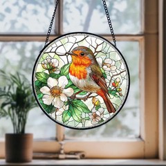 Robin Bird Stained Glass Suncatcher