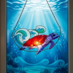 Sea Turtle Stained Glass Window Hanging Ocean Sea Life Sun Catchers Indoor Panel
