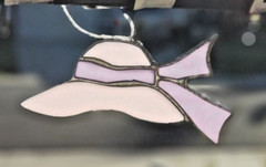 PINK W/LAVENDER BOW 4 X 7 Stained Glass Sun catcher Handmade USA