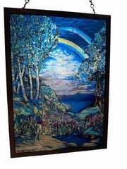 Louis Comfort Tiffany Double Rainbow Iris Stained Glass Suncatcher Glassmasters
