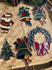 15 VTG Stained Glass Acrylic Suncatcher Butterfly Angels Santa Noel Bells Wreath