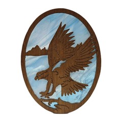 Blue Glass With Wood Eagle Overlay Suncatcher Handmade