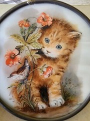 JOHN EVANS Cat / Kitten Signed SUN CATCHER Stain Glass Lead Frame