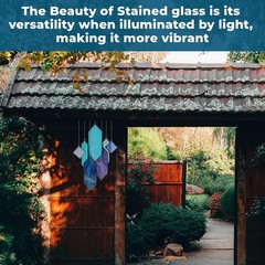 Stained Glass Suncatcher Wall Art in Blue Diamond Shape for Home Decor
