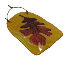 Small Suncatcher Fall Autumn Leaf Reverse Hand Painted on Glass Leather Strap