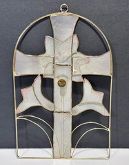 Vintage Capiz Shell Cross Lily Suncatcher Window Hanging Philippines