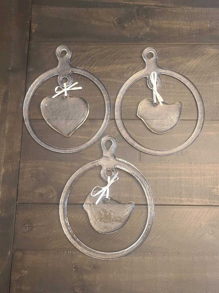 Set Of 3 Vintage Kosta Boda Clear Glass Sun Catchers. Each 9″ Tall.