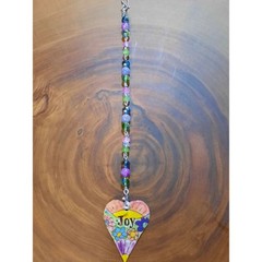 Artisan Ceramic Heart Beaded Suncatcher JOY Vibrant Crystals Diffuser Floral NEW