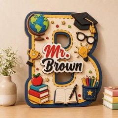 Custom Personalized Teacher Wooden Sign with Rope Door Hanger Decor