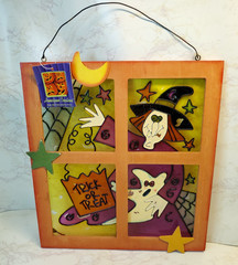 Stained Glass Witch Sun Catcher | Window Hanging Halloween Wall Decor | Used