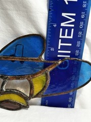 Vintage Stained Glass Cowboy Blue, Yellow, Clear and Purple Sun Catcher